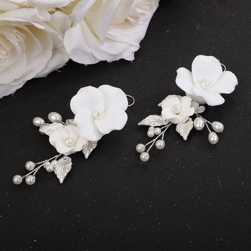 Large Acrylic White Flower Bridal Floral Earrings, Wedding Statement Earrings