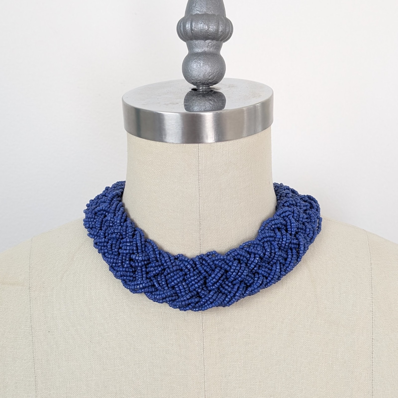 Chunky Beaded Necklace Cobalt Blue Jewelry Bib Choker