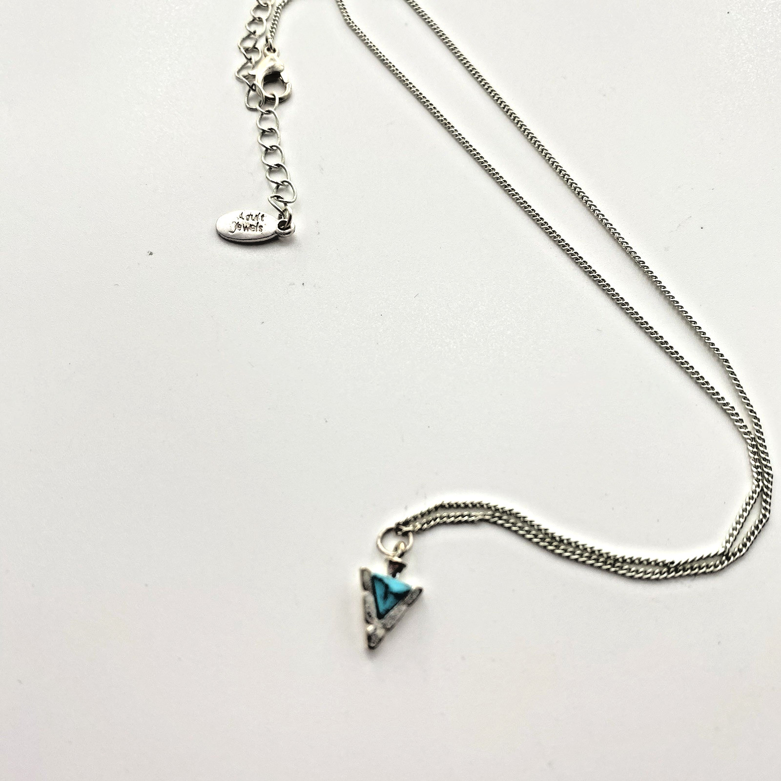 Adult Jewels Necklace Triangle Shaped Turquoise Pendant Silver Tone 16 Inches