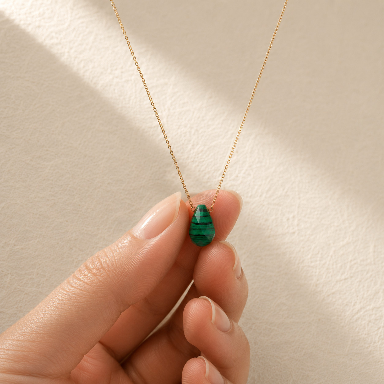 Natural Malachite Water Drop Necklace | 18K Gold Plated | Dainty Transformation