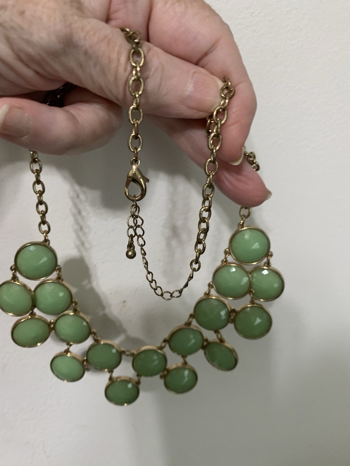 Vintage Green Beaded Gold Tone Chain Statement Bib Necklace Chunky Bohemian