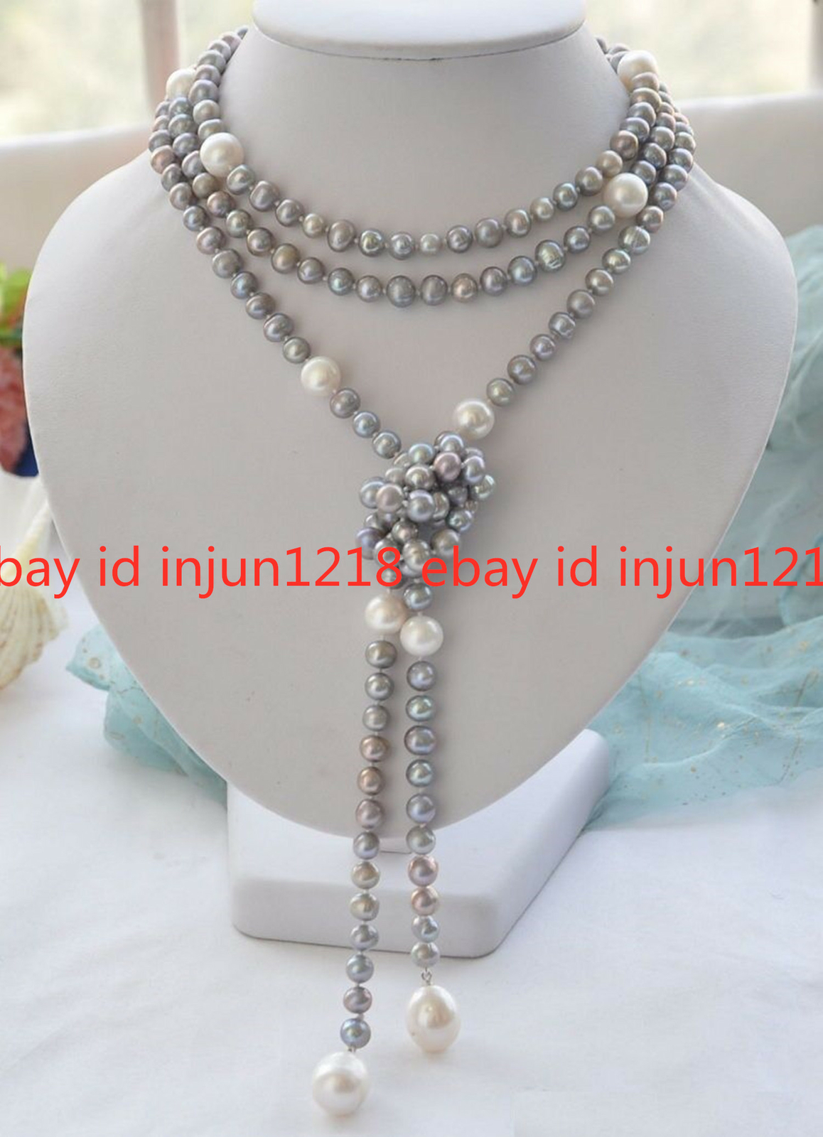 Pretty 7-8mm Stunning South Sea Silver Grey 10-11 White Pearl Necklace 50inches