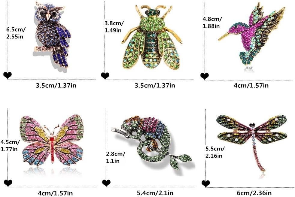 6 Pcs Women Brooches Bulk Set Rhinestone Colorful Animal Pin Crystal Vintage …