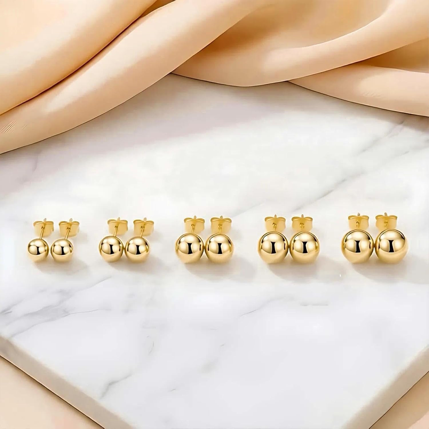 5 Pairs Stud Earrings for Women 14K Silver Gold Plated Studs 3-7MM Hypoallergeni