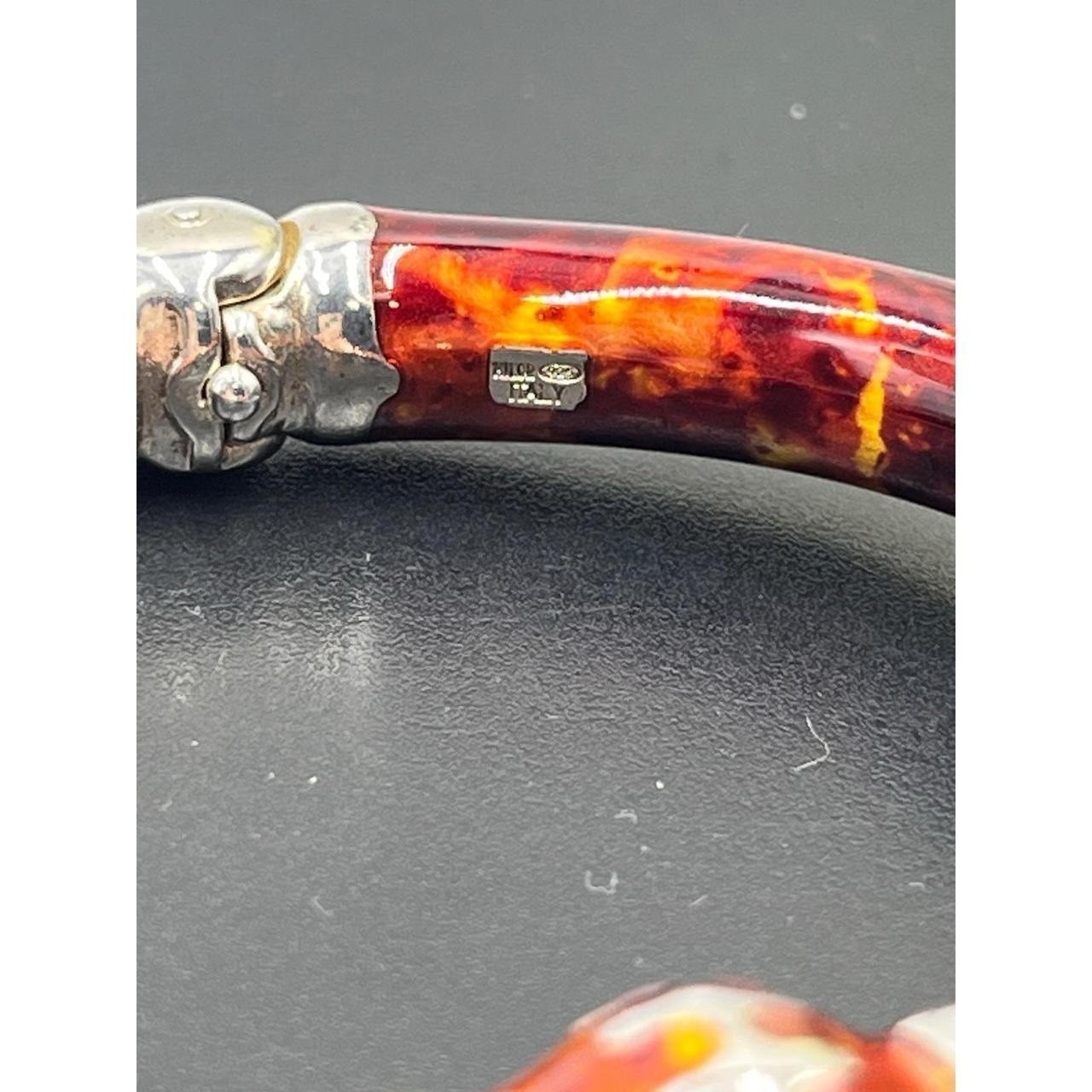Milor Italy 925 Sterling RARE fire brand Enamel X Cross Hinged Bangle Bracelet