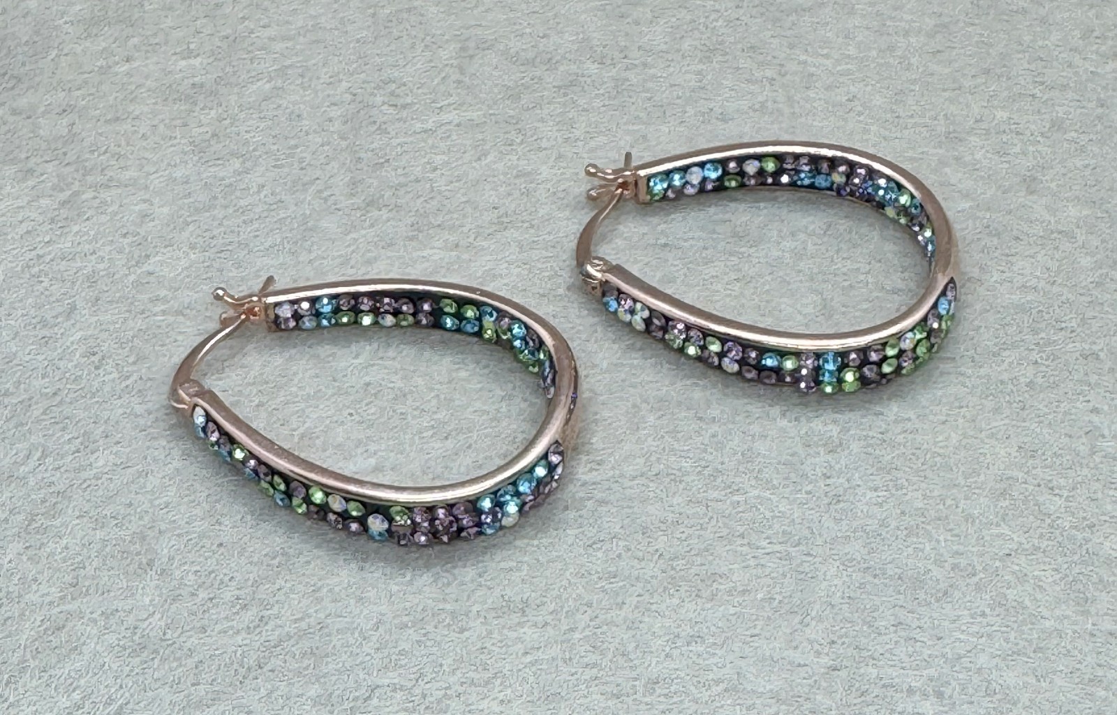 Yeidid Int’l $58 Rainbow Crystal & 18K Rose Gold-Plated Hoop Earrings NEW