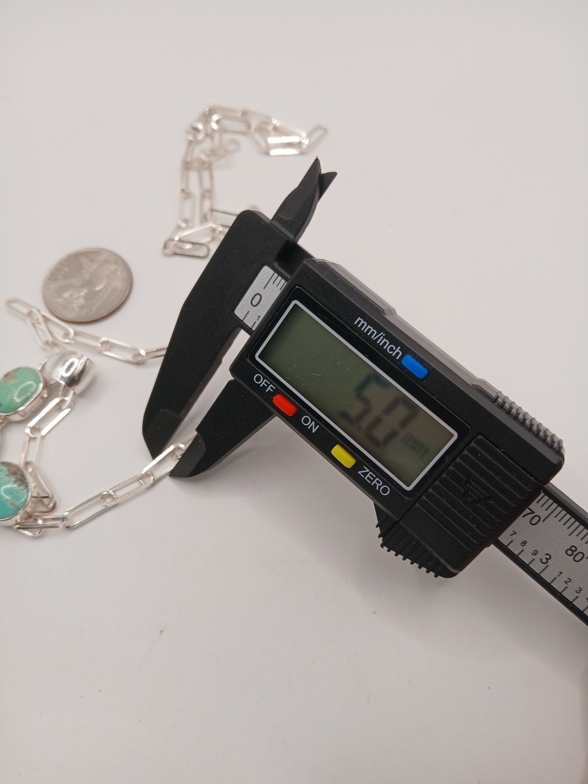Sterling Silver 925 Paperclip Chain Natural Green Turquoise Cross Pendant 24in