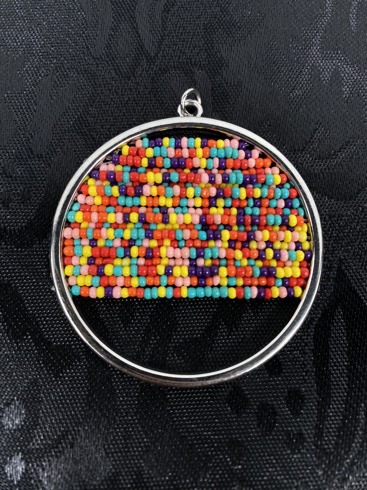 Beaded Circle 2” Pendant Rainbow Boho Hippy
