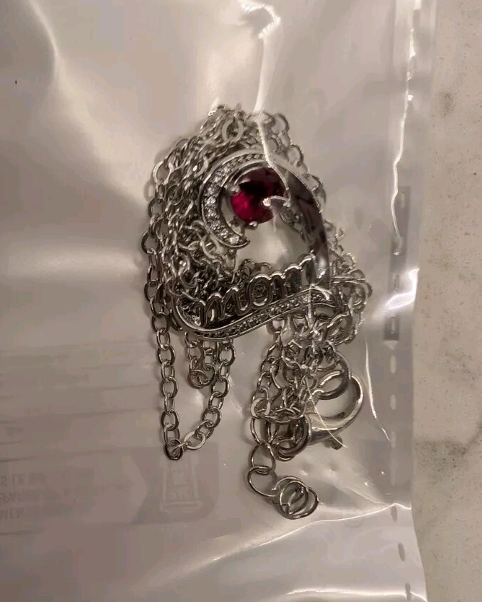 Heart MOM Pendant Necklace Red Mother’s Day Gift Silver Toned Women’s Gift