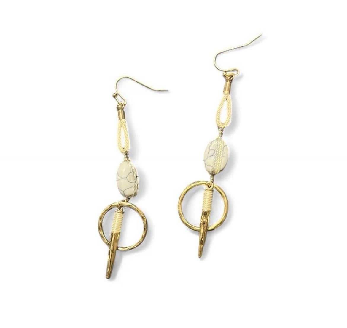 Serena Gold/Blue/White Dangle Earrings Detail Designed in the USA