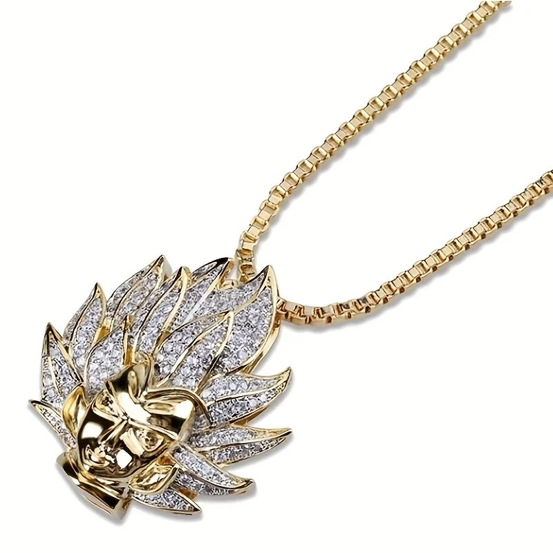 Dragon Ball Goku Head Golden Necklace Cartoon Superhero Jewelry Pendant