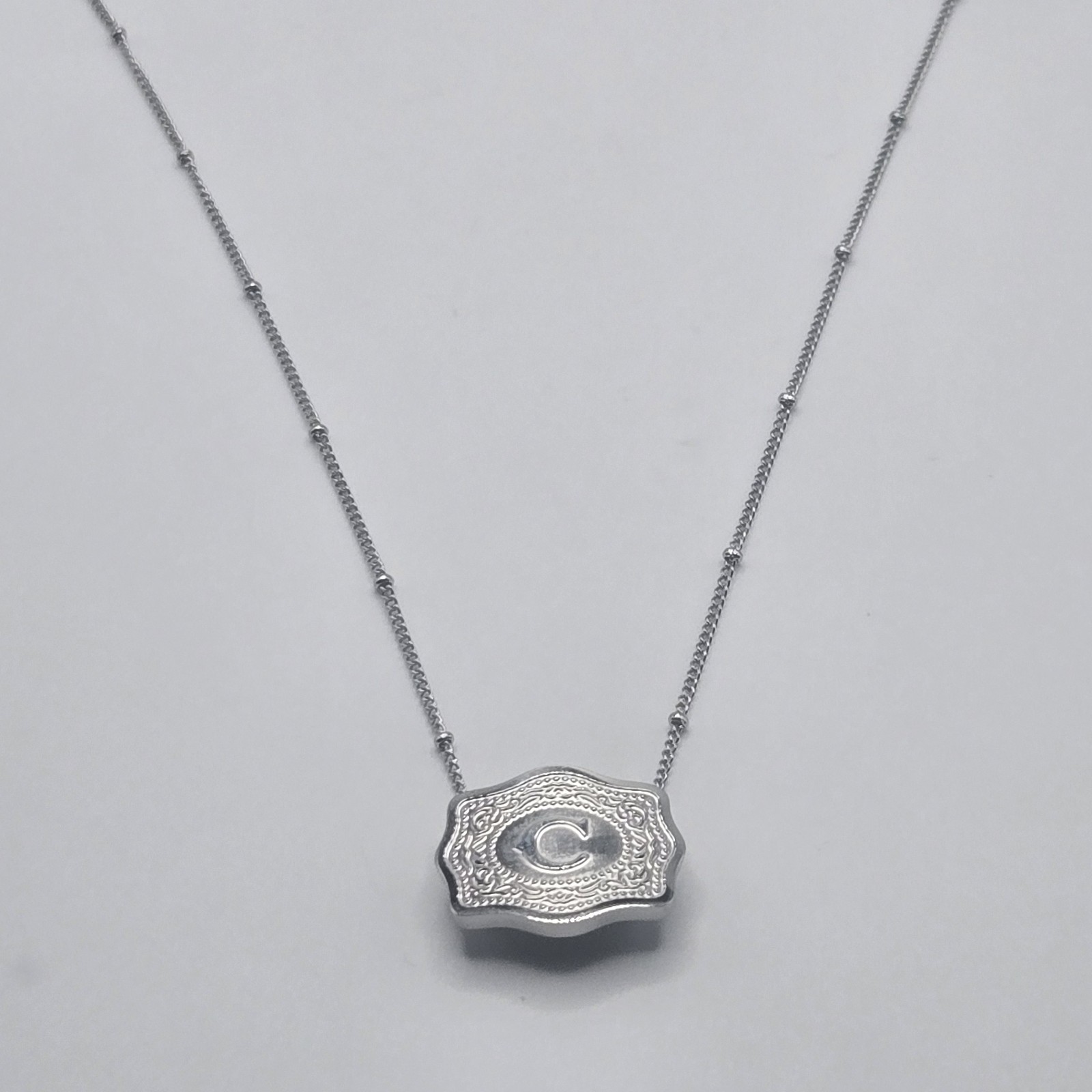 MINI BELT BUCKLE INITIAL LETTER C Pendant Charm STAINLESS STEEL CHAIN NECKLACE