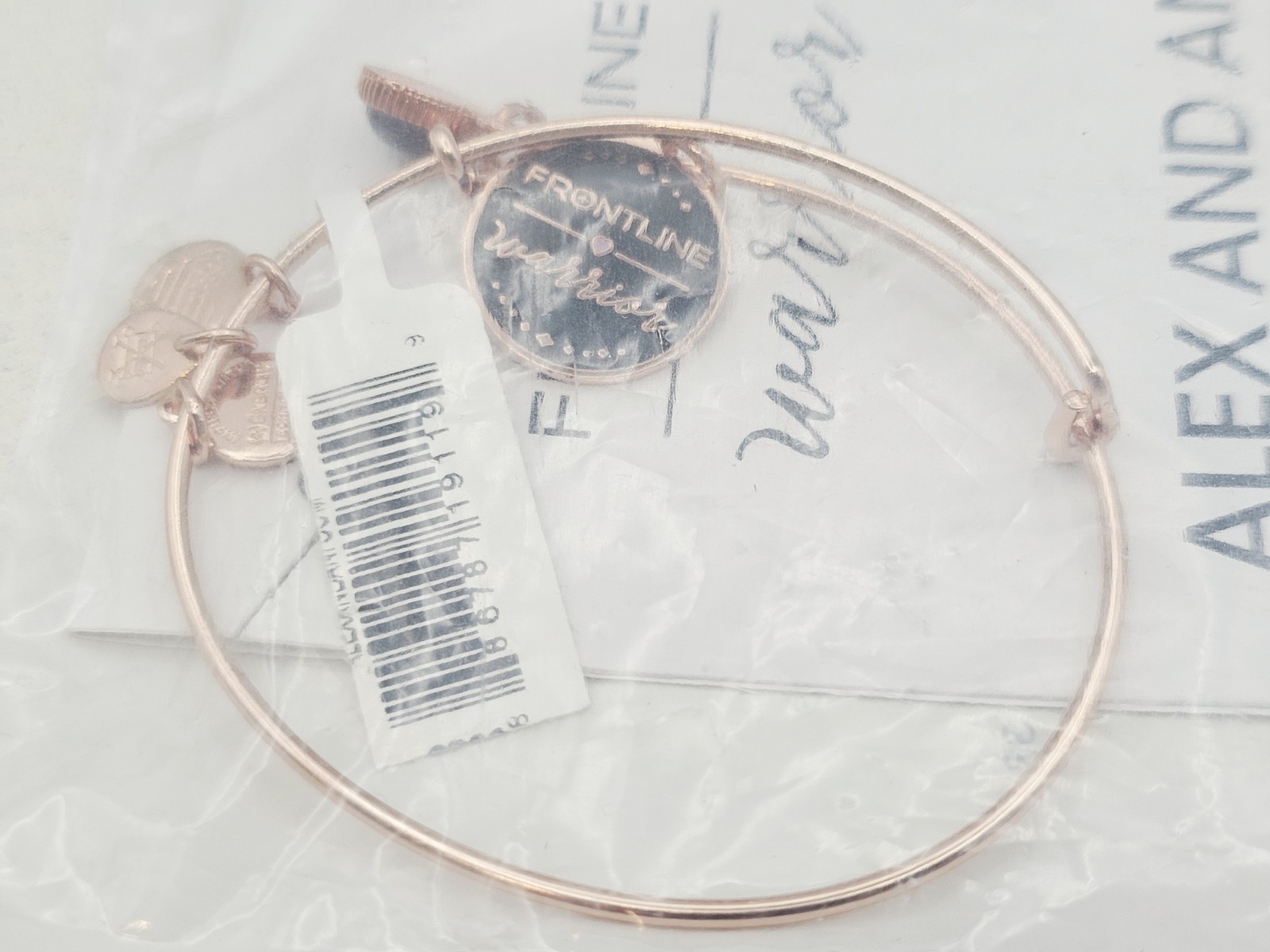 Alex and Ani ” Frontline Warrior ” Rose Gold Duo Charm Bangle Bracelet 🔆 New