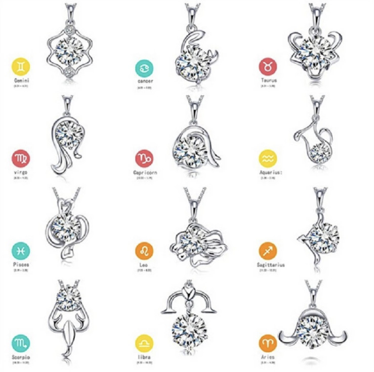 Women’s Jewelry Zodiac Signs 12 Constellations Crystal Pendant Necklace 58-1