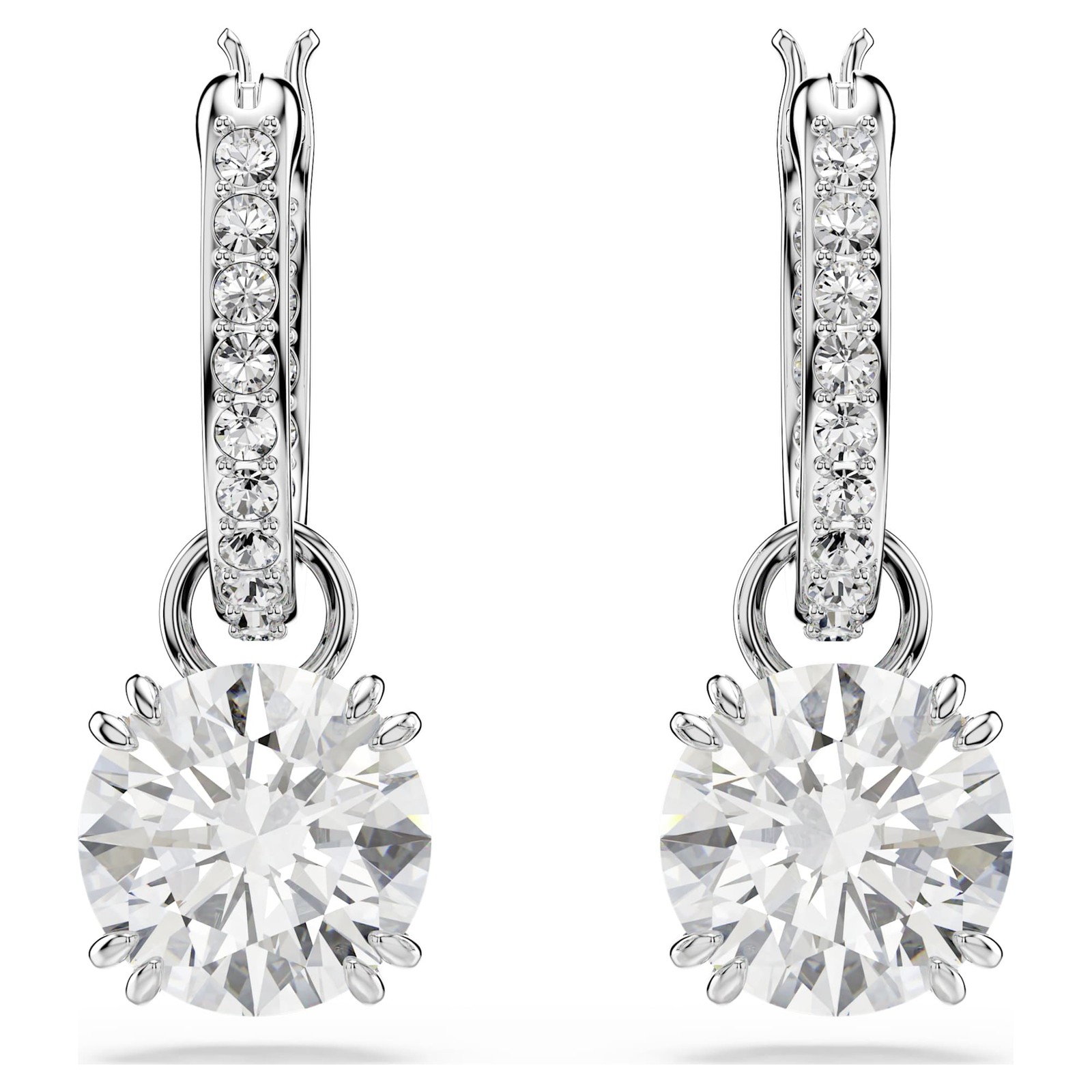 Swarovski Stilla Drop Earrings, Round Cut, White, Rhodium Plated 5636717
