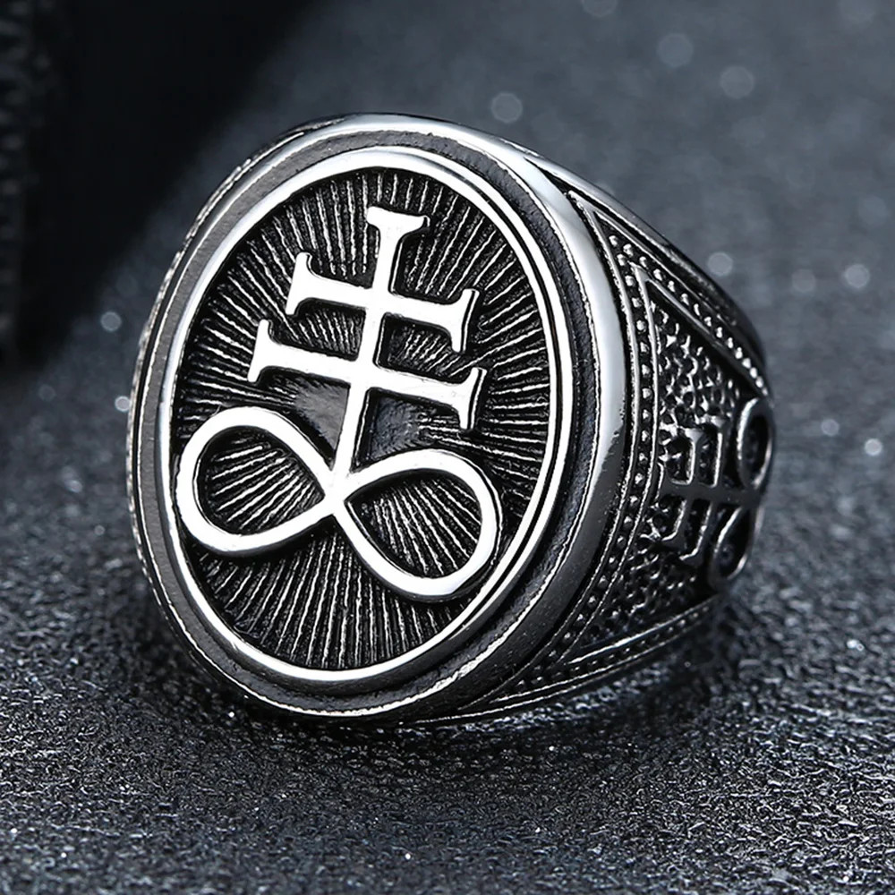 Sigil of Lucifer Devil Seal Satan Stamp Ring Men Stainless Steel Punk Signet Ban