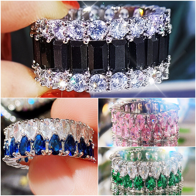 Gorgeous Cubic Zircon 925 Silver Rings Wedding Engagement Band Rings Sz 6-10