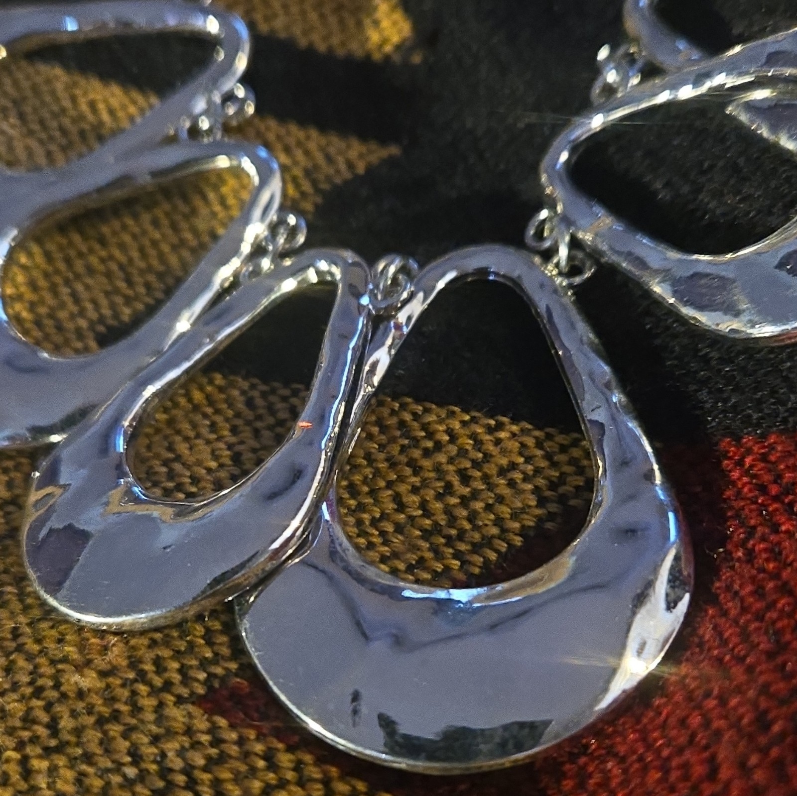 Silver Tone Statement Bib Collar Necklace Cable Chain Teardrop Links Lobster