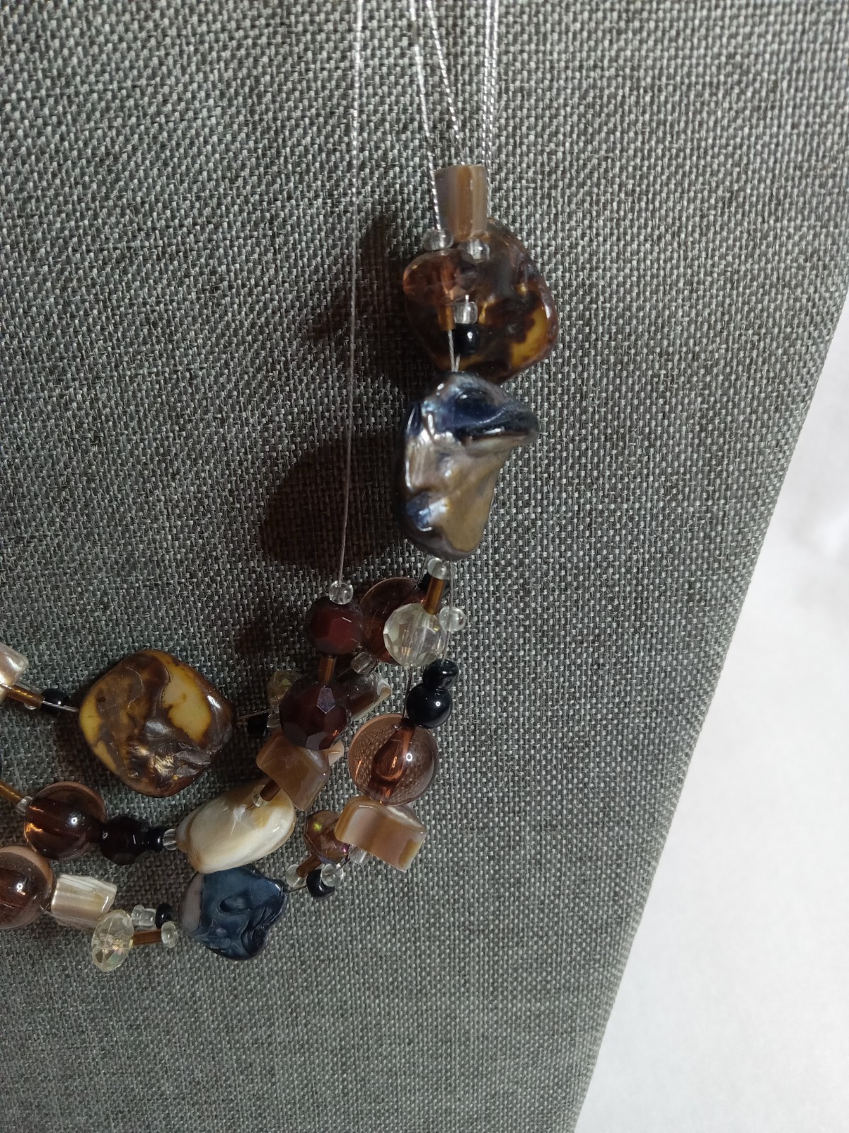 Classic Three Strand Multi- Brown Mix Bead Abalone Shell Necklace 20″ in Length