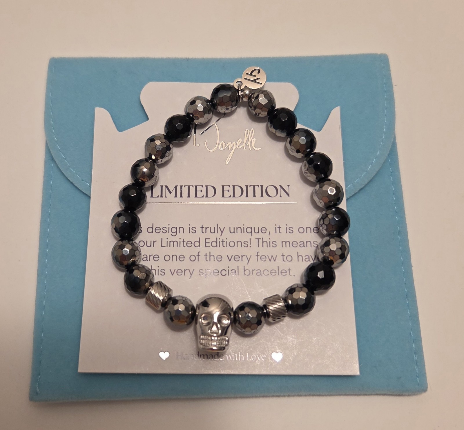 T. Jazelle Black Silver Agate Skull Bracelet Limited Edition
