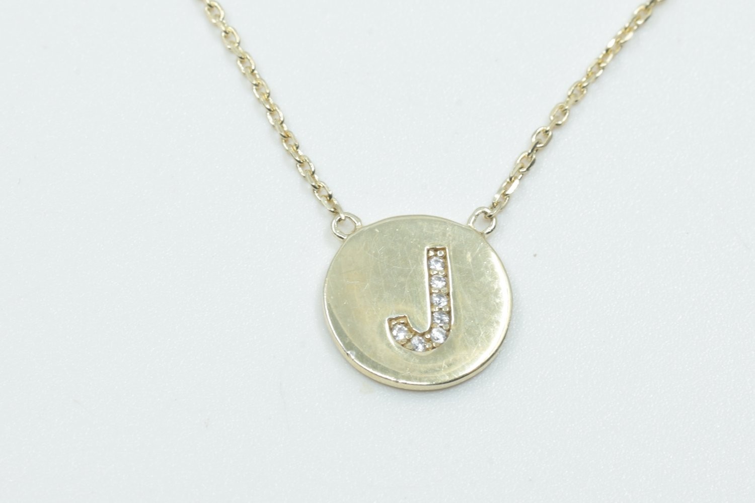 Sterling Silver Gold Tone Initial J Disc Pendant Necklace 925 Pave Stones 18