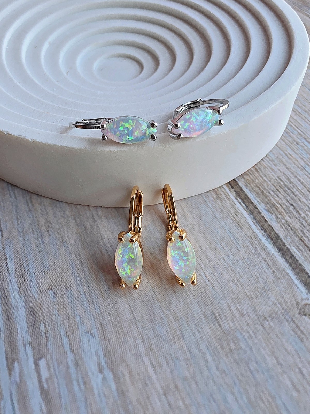 14k Yellow Gold Opal Earrings Plated October Birthstone Birthday Gifts For Women