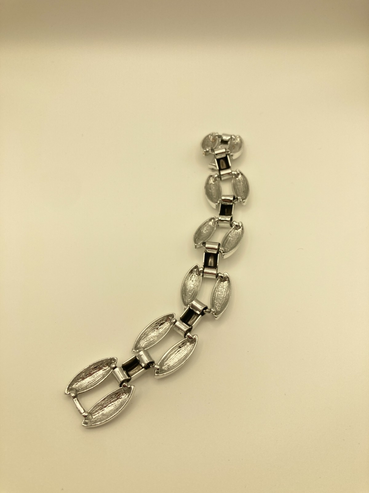 Silver Tone Marquise Link Bracelet Chunky Couture Modernist Polished