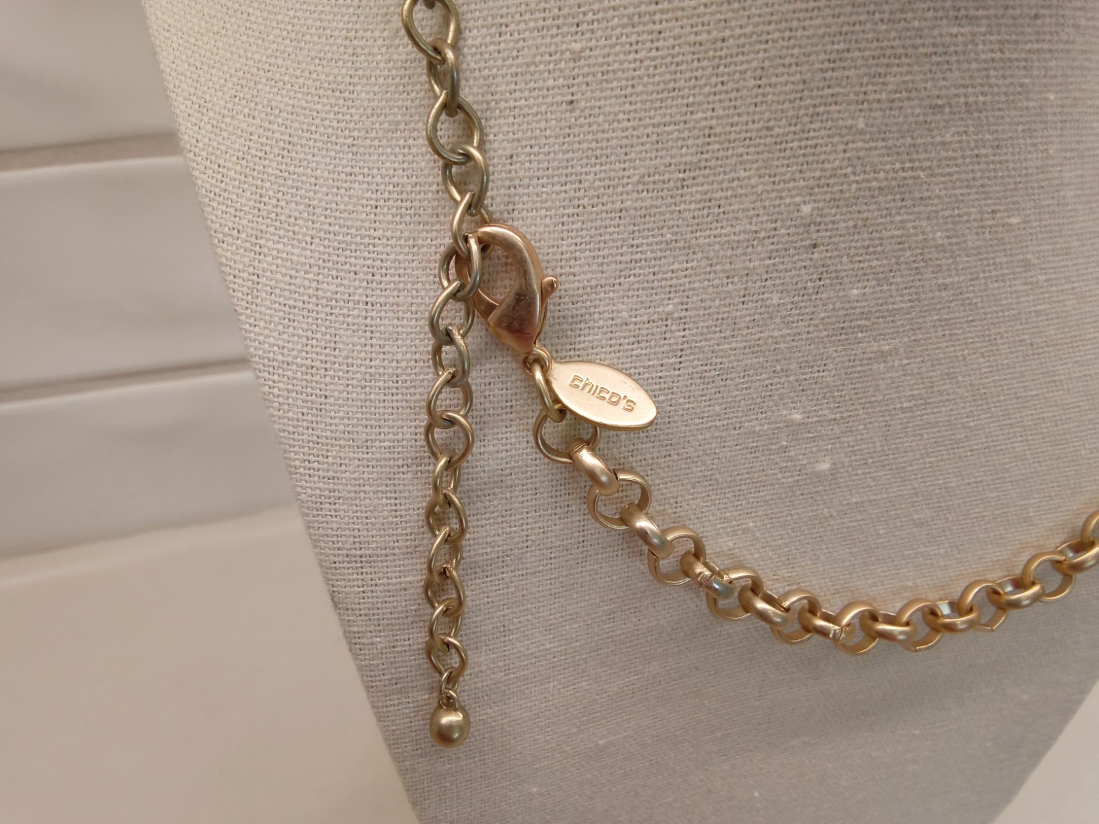 Chico’s Branded Medallion Necklace, Silver and Gold Tone w/Rhinestones