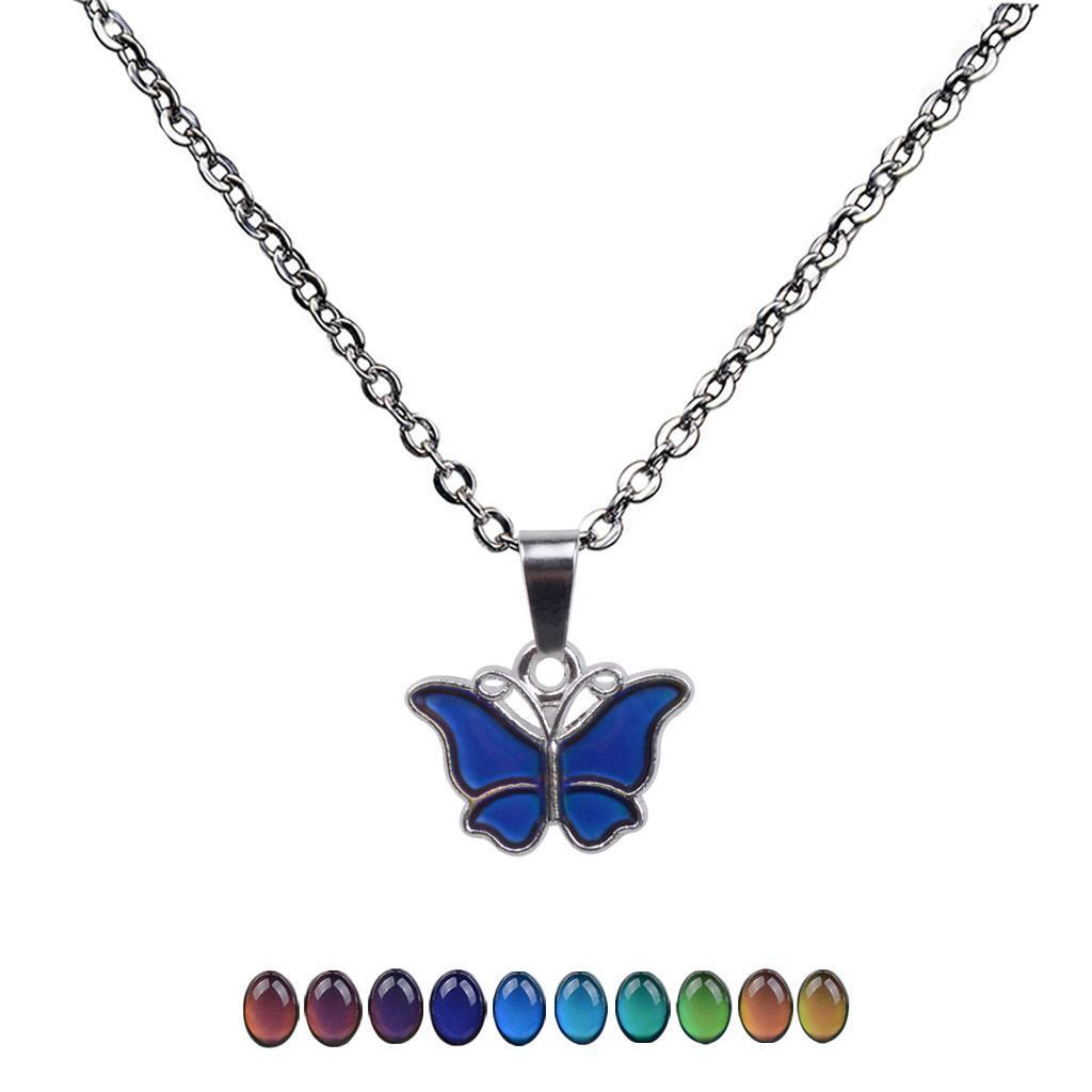 Cute Butterfly Pendant Color Change Mood Stainless Steel Chain Necklace