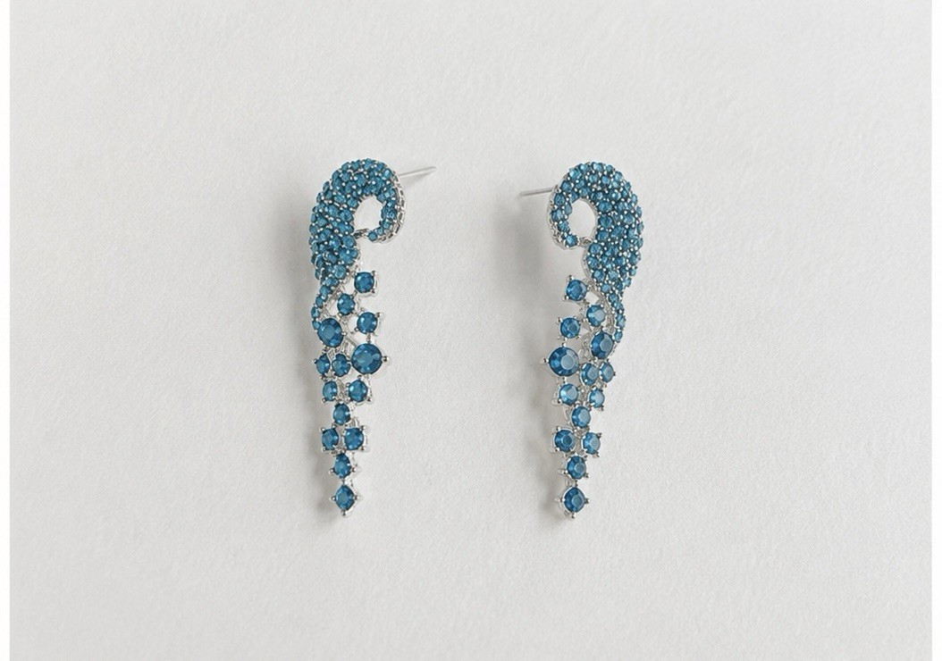 Blue Crystal Rhinestone Ear Climber/Cuff Earrings, Silver Tone, Butterfly