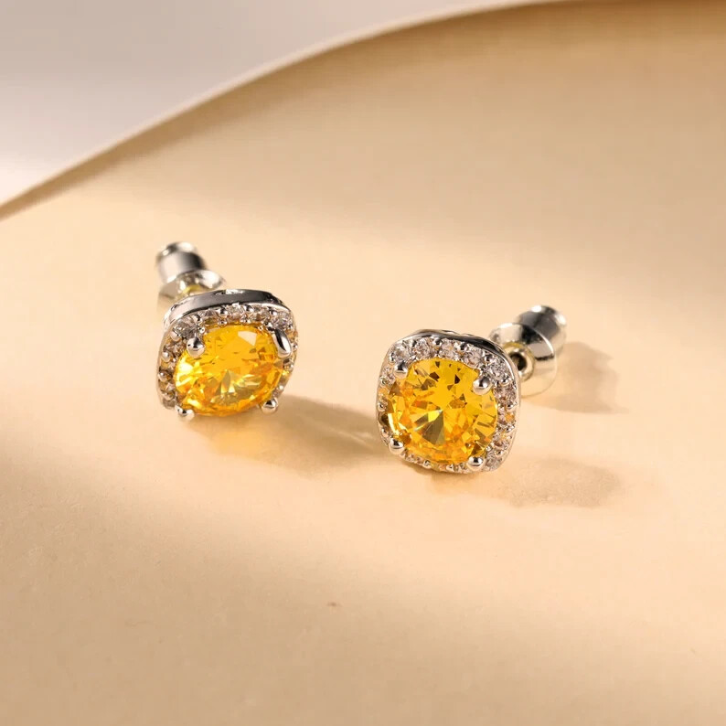 Bridal Earrings,Women Gift Cartilage Crystal Stud Earrings 14K White Gold Plated