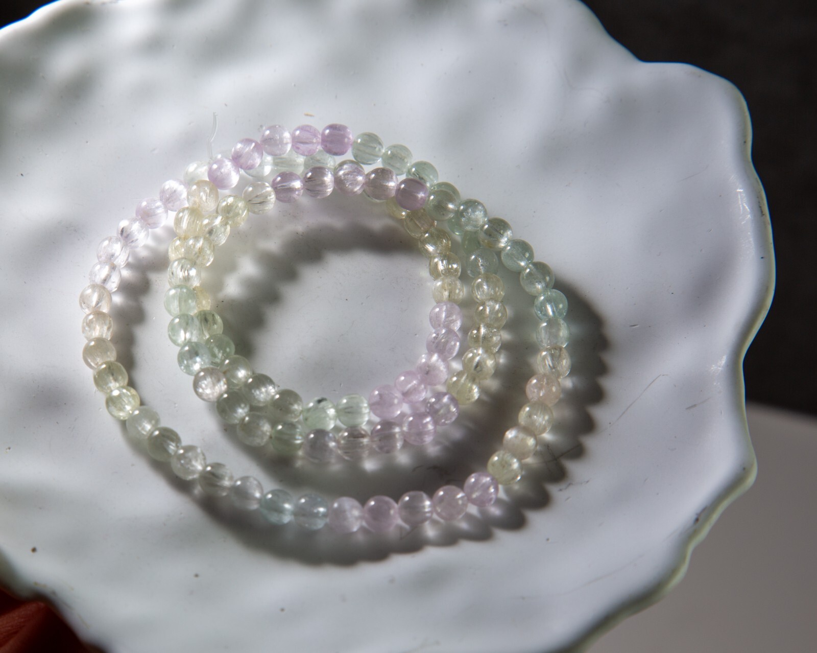 5.5mm High-Grade Colorful Kunzite Beaded Necklace, Strong Cat Eye Effect