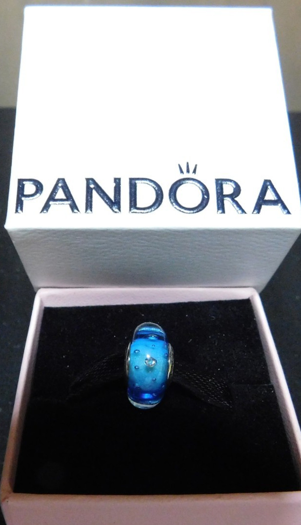NEW PANDORA Blue EFFERVESCENCE CZ Murano GLASS Charm~Bead 791618CZ W/Box