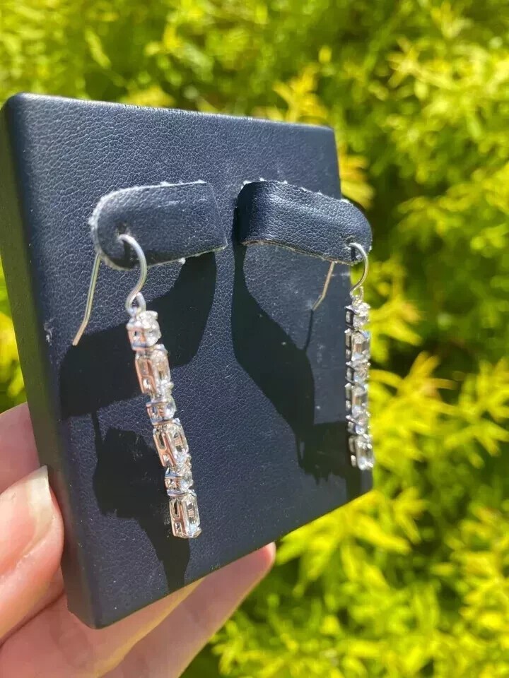 2.50Ct Emerald Cut Simulated Diamond Drop Dangle Earring 14k White Gold Plated