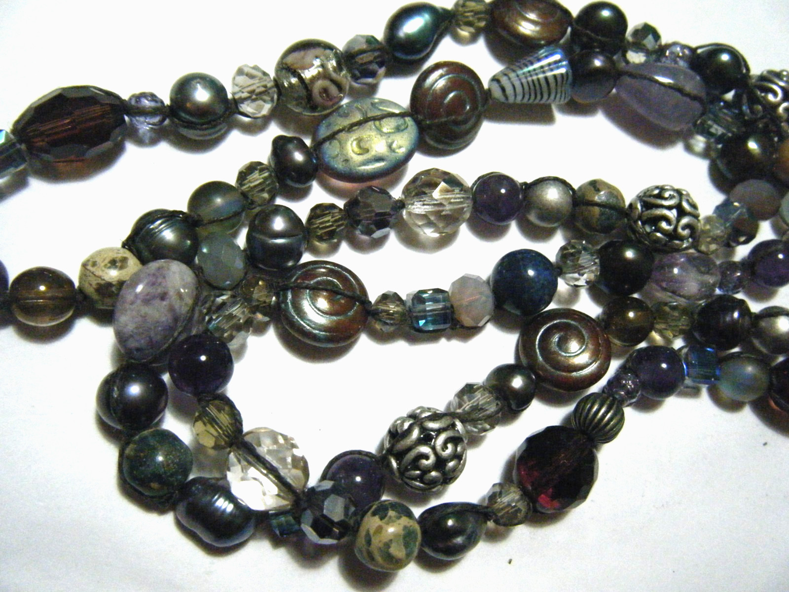 Sweet Romance Art Glass Pearl Silver Stone Beads Y Drop Vintage Revival Necklace
