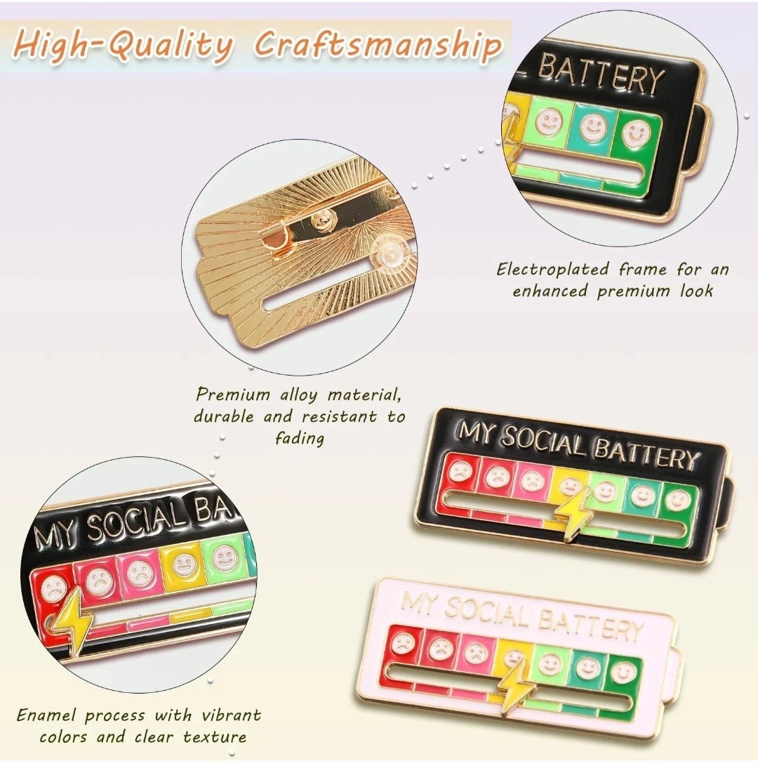 Funny Social Battery Slider Pin – 7-Mood Expression Badge, Interactive Pin