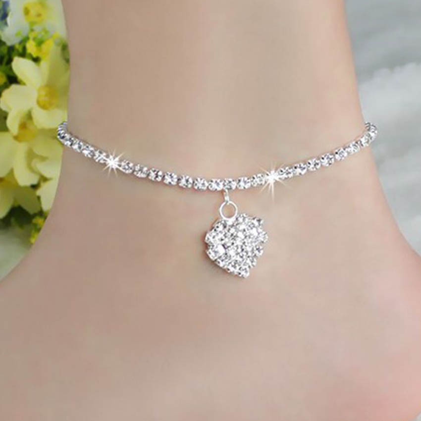 Silver Heart Charm Ankle Bracelet Anklet Foot Ankle Chain Bracelet – USA SELLER