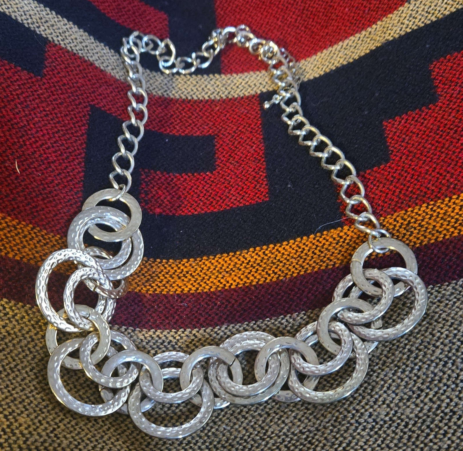 Gold Tone Hammered Circle Link Cable Chain Bracelet w/ Lobster Clasp Extender
