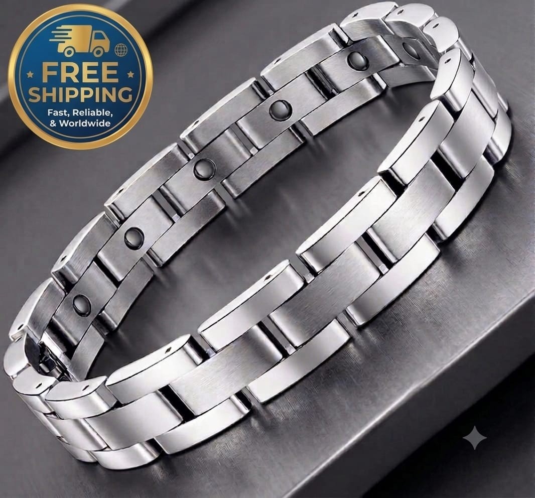 Feraco Magnetic Bracelet for Men Titanium Stainless Steel Therapy Silver w Tool