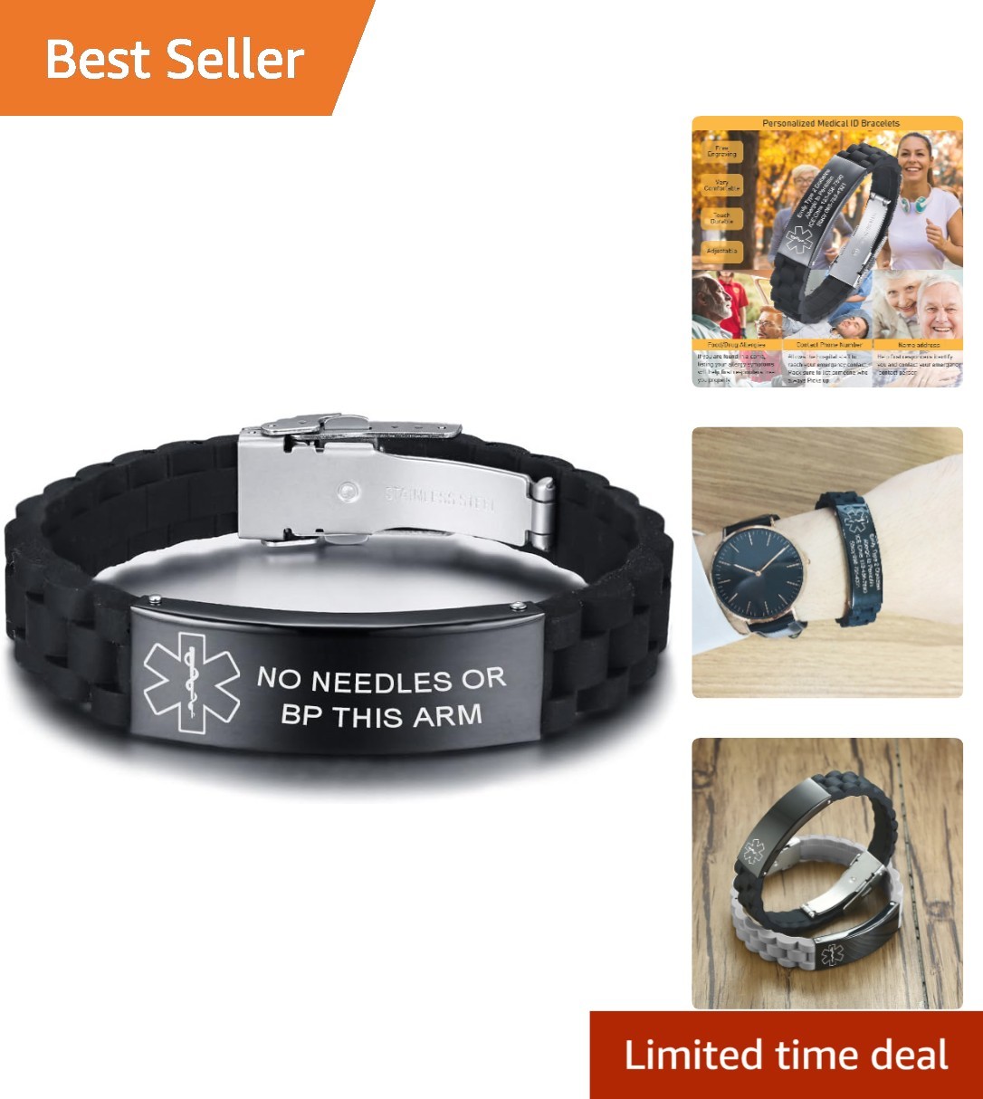 Medical Alert Bracelets for Men Women Kids Engrave Stainless Steel Wristband