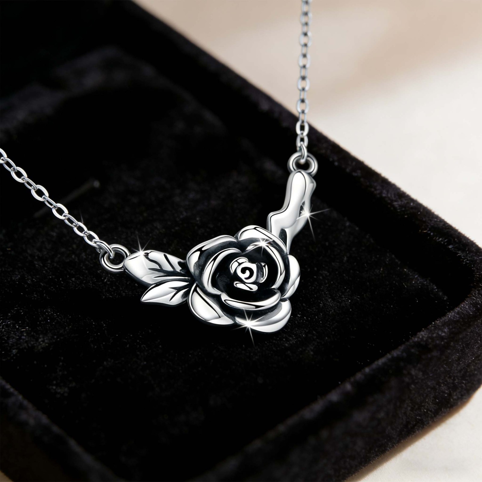 Silver Timeless Rose Pendant Elegant Rose Flower Necklace for Anniversary & Gift