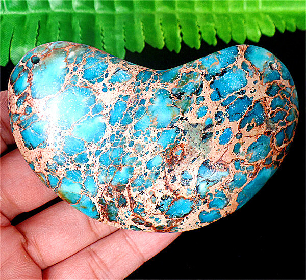 84x54x12mm Blue Sea Sediment Jasper Love Heart Healing Pendant Bead AD64391