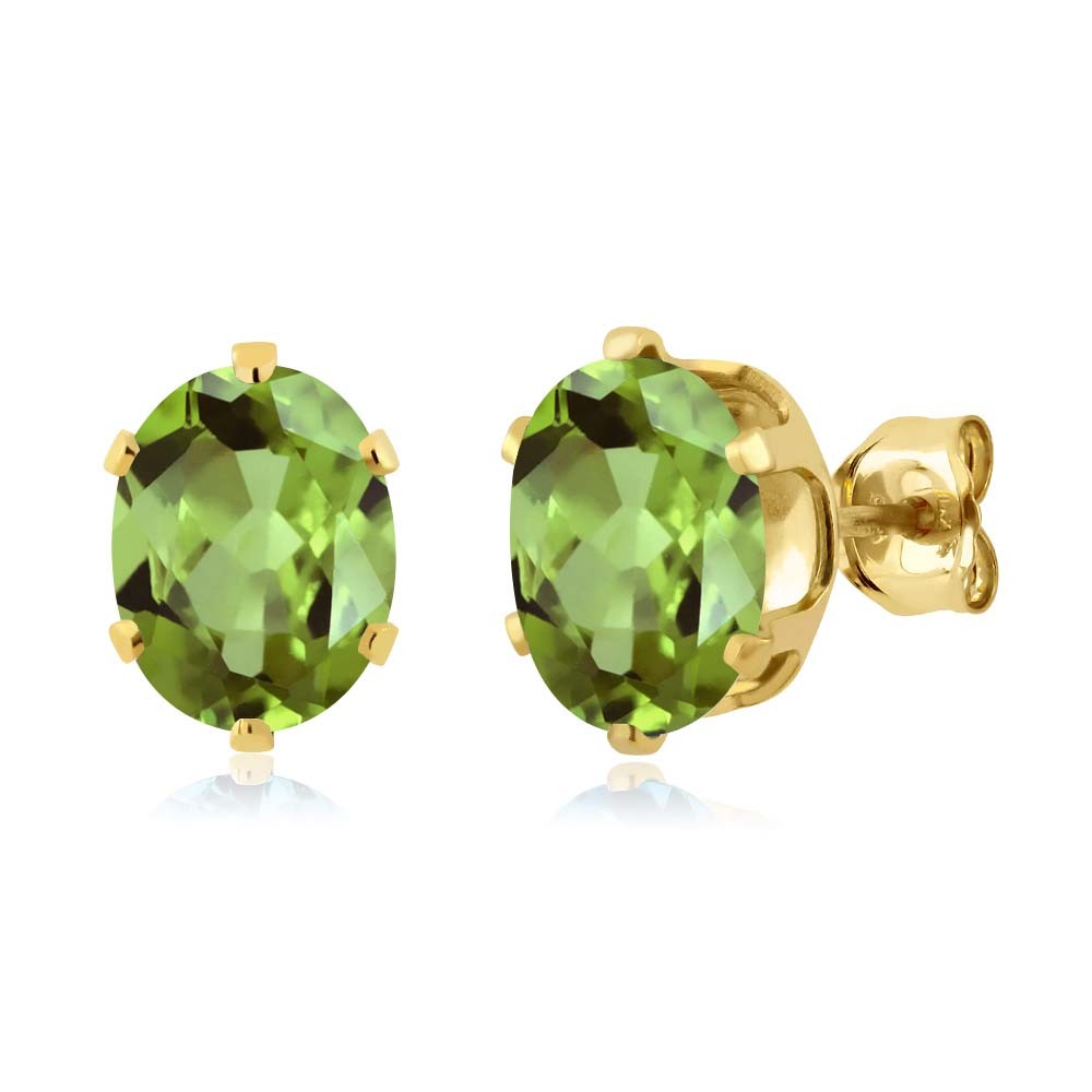 2.66 Ct Oval 8x6mm Green Peridot 18K Yellow Gold Plated Silver Stud Earrings
