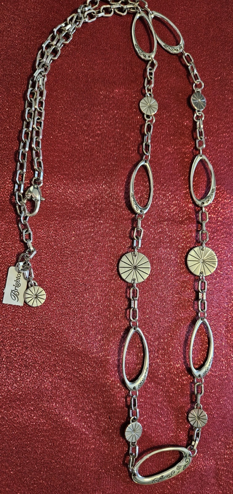 Brighton ORBIT NWT Silver Eliptical Etched Disc 36″ Necklace