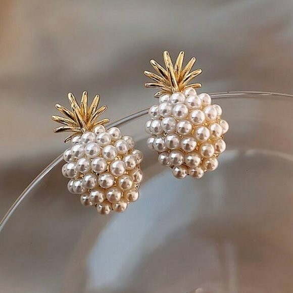 Cute Pineapple Pearl Stud Earrings, Women’s Jewelry, Great Gift, Swinger Fun