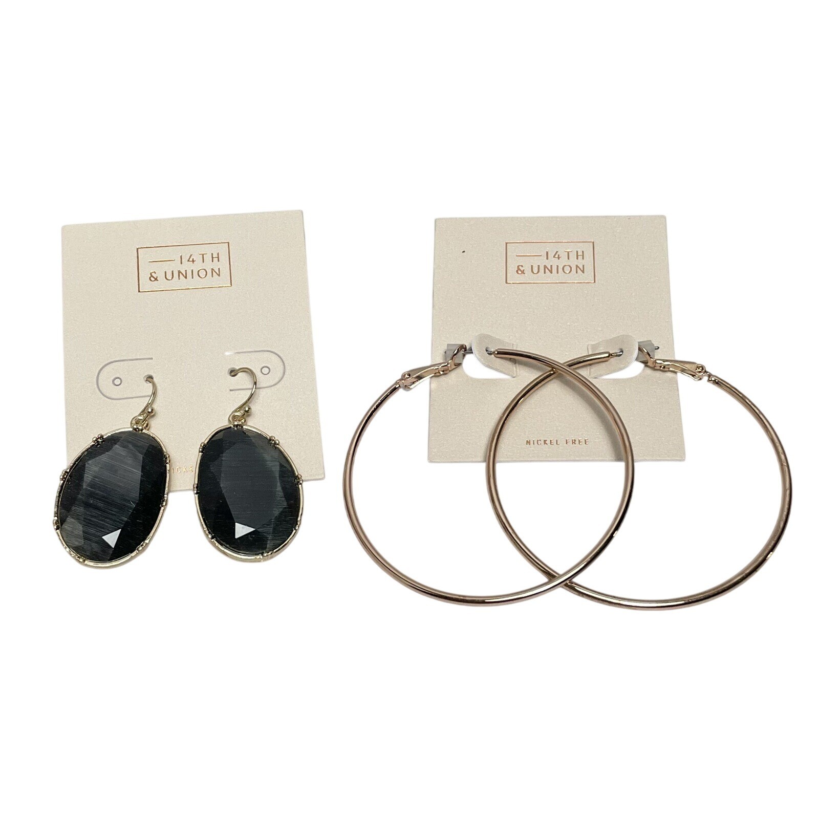 14th & Union Earrings Set: Black Faux Stone Drop Earrings & Rose Gold Hoop
