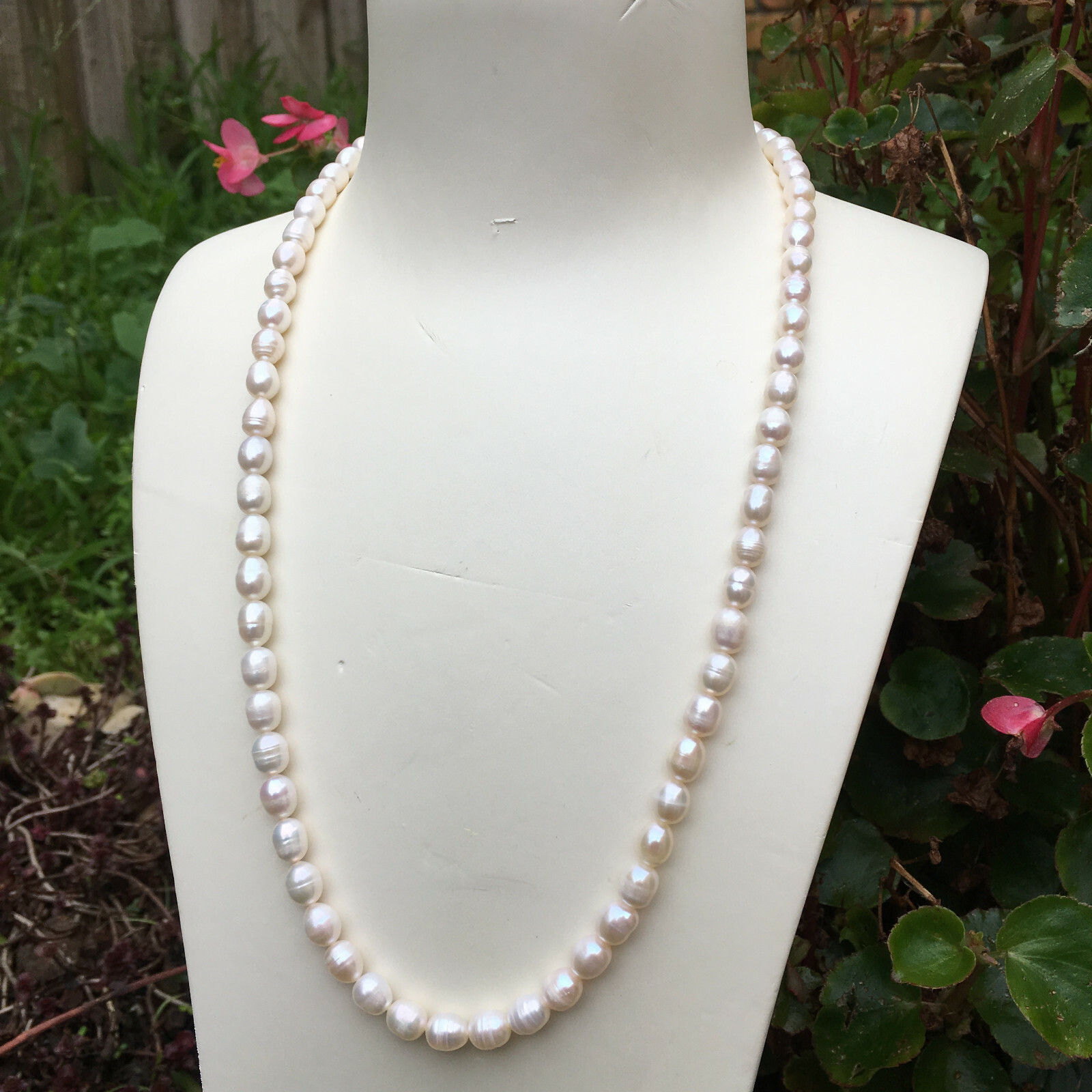 Freshwater 7~8mm natural Baroque drop white pearl necklace 55cm length 22”