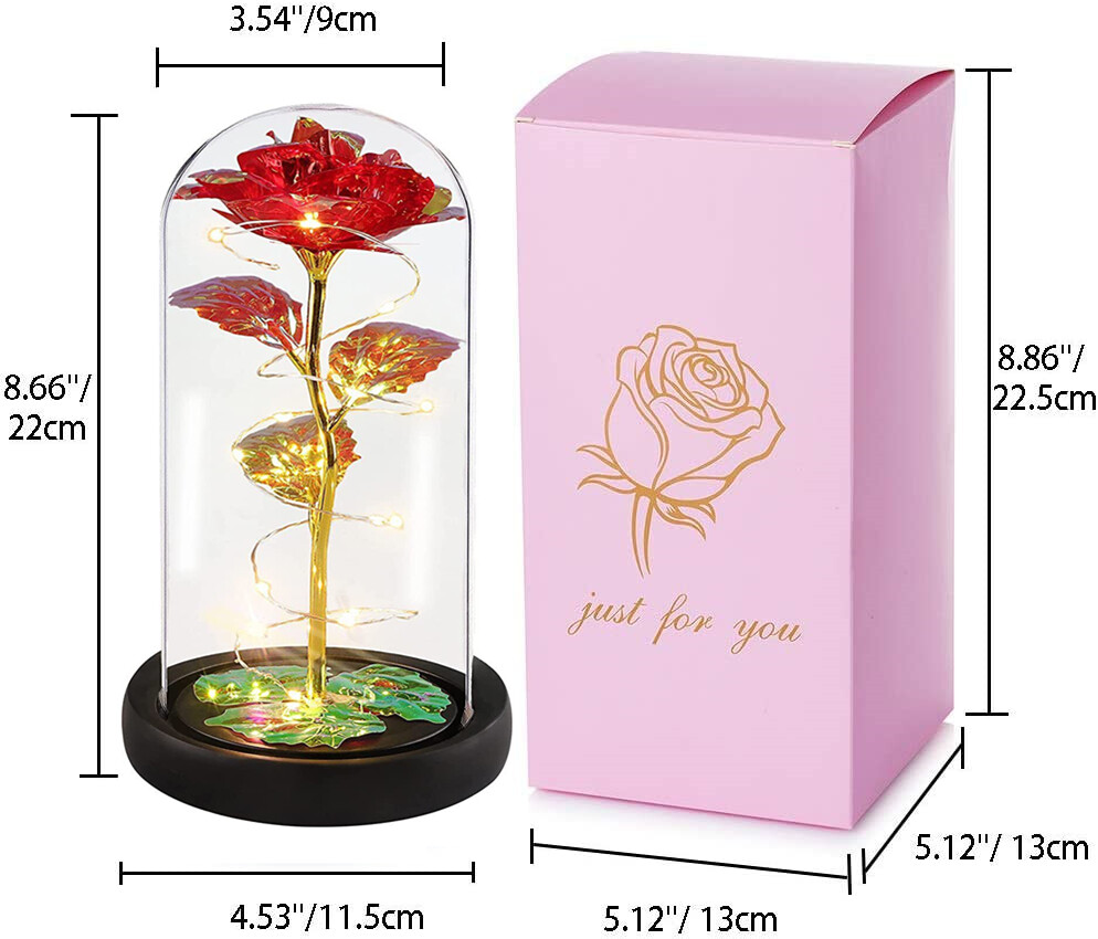 LED Rose Gifts for Women Flowers Rose in Glass Dome Birthday Valentines Day Gift