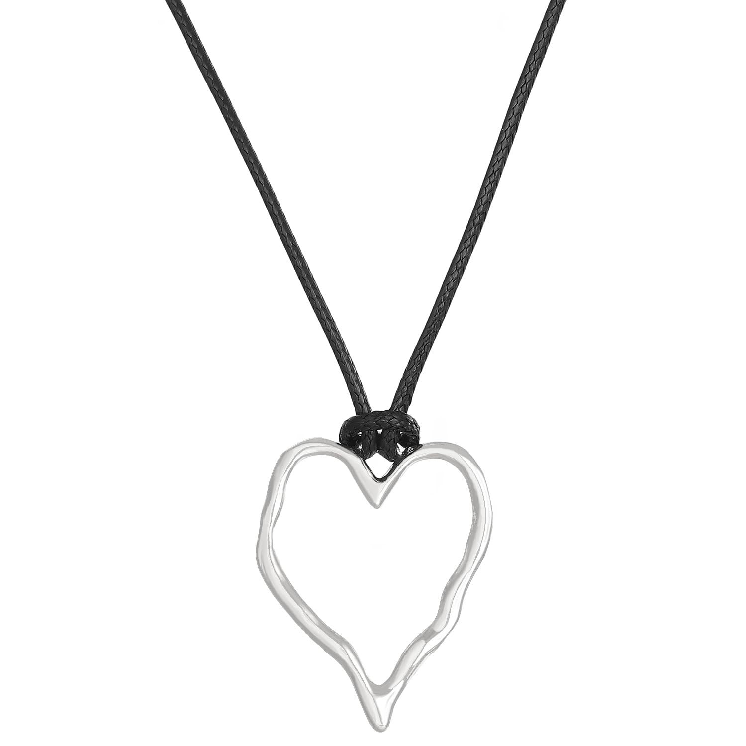 tenghong2021 Heart Shape Long Pendant Necklace for 3.6cm x 2.8cm, A Silver