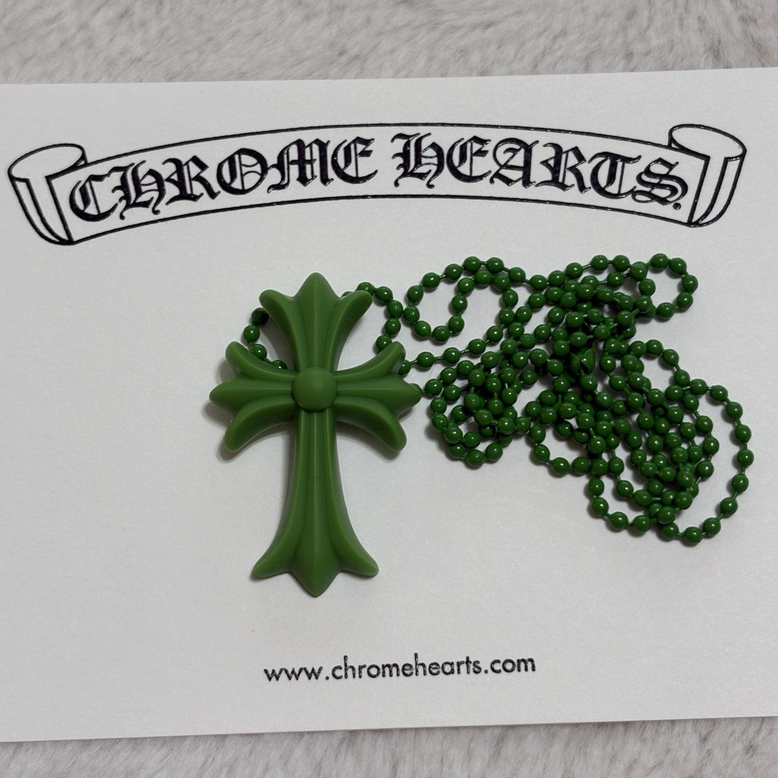 Chrome Hearts Pendant Cross Green Silicone Necklace 100% Authentic Brand New